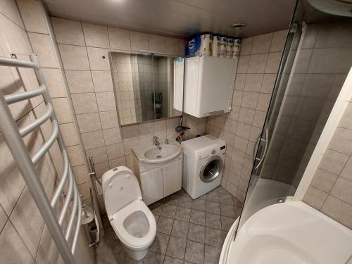 a small bathroom with a toilet and a sink at Sääse 3 Apartment in Tallinn