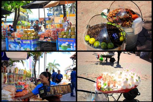 a collage of pictures of a market with fruit at Apartment near the beach, rooftop, pool, sea view. in Playa del Carmen