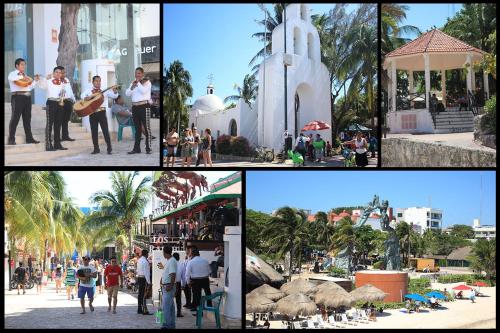 a collage of photos of people in a resort at Apartment near the beach, rooftop, pool, sea view. in Playa del Carmen