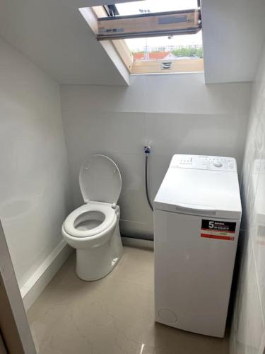 Elle comprend une petite salle de bains pourvue de toilettes et d'une fenêtre. dans l'établissement Studio Cosy, à Noisy-le-Sec