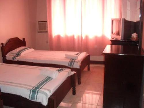 een kamer met 2 bedden, een tv en een raam bij Adtempco bed and breakfast in Bangued