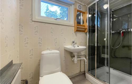 a bathroom with a toilet and a sink and a shower at Gorgeous Home In Trysil With House A Mountain View in Trysil