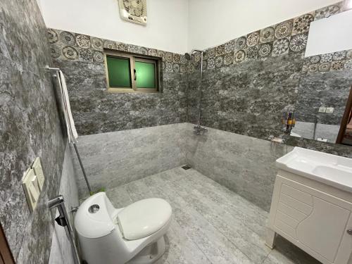 a bathroom with a toilet and a sink at Alpha Guest House in Rawalpindi