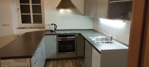 a kitchen with a sink and a counter top at Käfer a in Waldbrunn