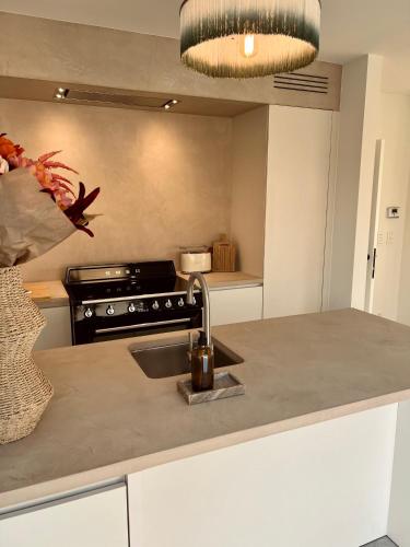 a kitchen with a sink and a stove at Maison Olive in Torhout