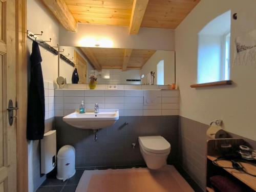 a bathroom with a sink and a toilet at Holsteinshof in Jübek
