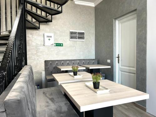 a dining room with two tables and a couch at Diplomat Villa in Baile Felix