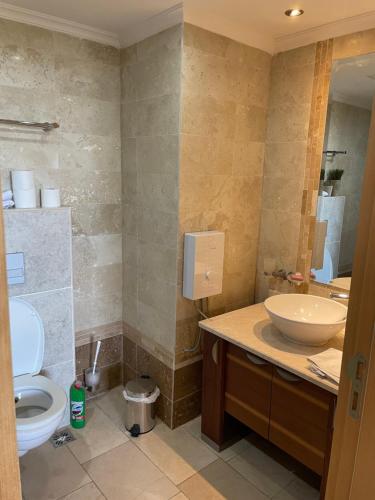 a bathroom with a sink and a toilet at gold city alanya appartement in Kargicak