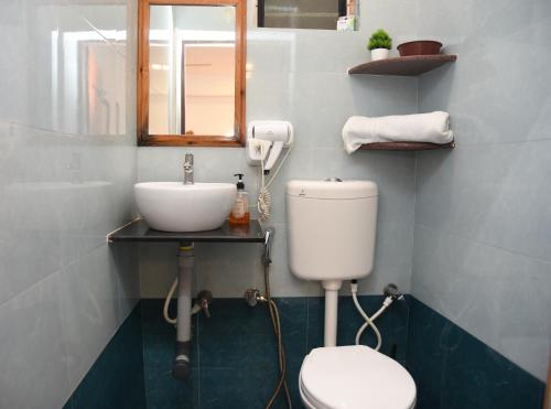 a bathroom with a toilet and a sink at 4BHK Private Pool villa in North Goa with Kayaking nearby!! in Moira