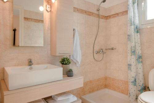 a bathroom with a sink and a toilet and a shower at Villa Sapphire in Kounopetra
