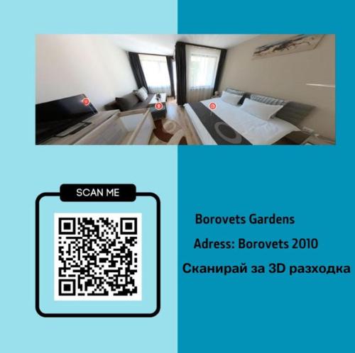 2 Bilder eines Zimmers mit einem Bett und einem Bild eines Zimmers mit in der Unterkunft Borovets Gardens Studio in Borowez