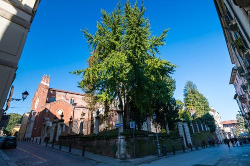 a tree in front of a building on a street at Residenza Corso Palladio 159 in Vicenza