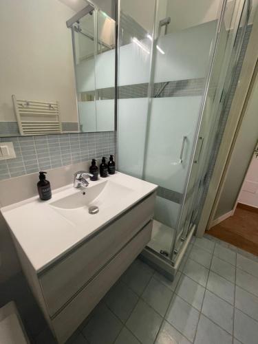 een badkamer met een wastafel en een douche bij B&B L'Antico Portone in Caselle Torinese