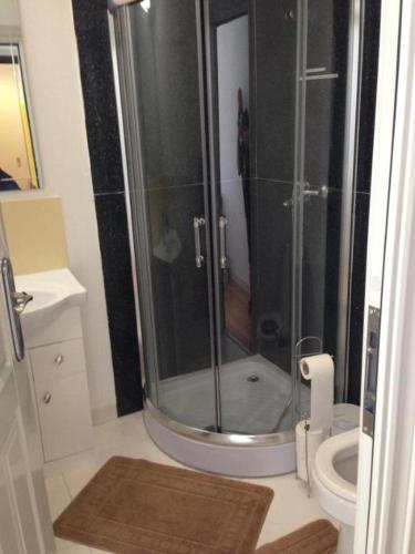 a bathroom with a shower and a toilet at Ardenlea House Hotel B&b in Dyce