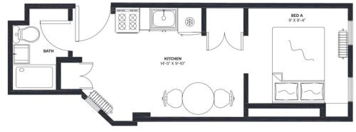 uma planta de um pequeno apartamento em Apartment 799: Hells Kitchen em Nova York