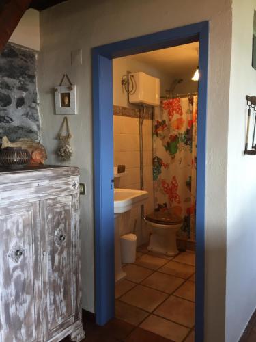 a bathroom with a tub and a sink and a toilet at Chalet Tropical in Arco da Calheta