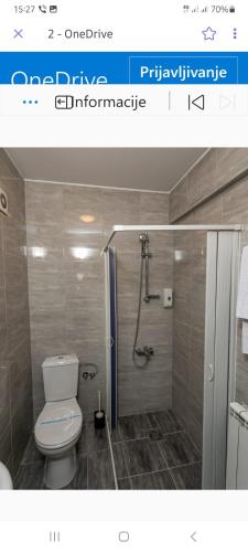 a bathroom with a shower and a toilet in avideos at Apartments Gorska in Kolašin