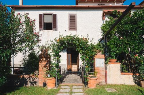 a white house with an entrance to a yard at Agriturismo Podere Ristella - Wine&Food in Montemassi