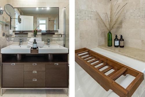 bagno con vasca, lavandino e specchio di LBP2- Family apartment in calm area families only a Marbella
