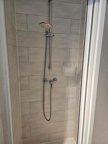 a shower with a shower head in a bathroom at Ferienwohnung Nebelhorn in Dagebüll in Dagebüll