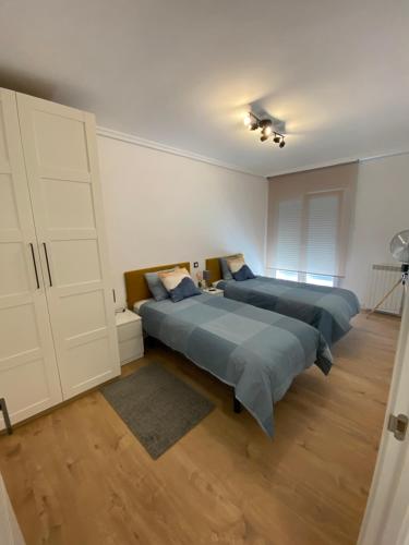 1 dormitorio con 2 camas y armario blanco en VIAJERO, en Briviesca