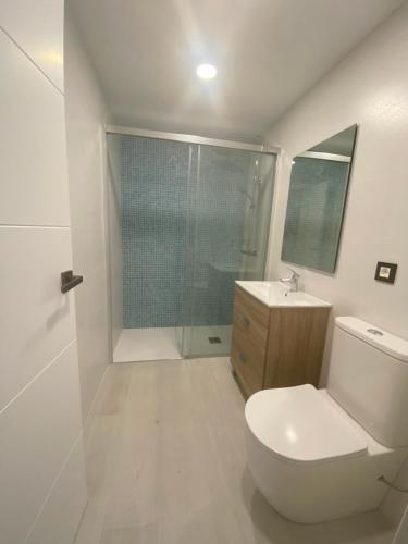 ブリビエスカにあるVIAJEROのバスルーム(トイレ、洗面台、シャワー付)
