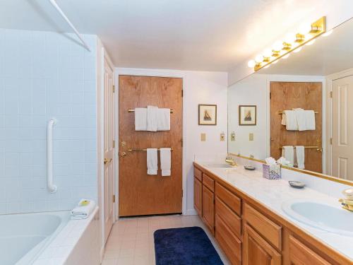 La salle de bains est pourvue d'une baignoire, d'un lavabo et d'une douche. dans l'établissement 4 bedroom 3 5 bathrooms lake view condo, à Incline Village