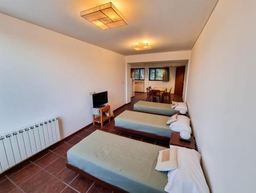a living room with two beds and a television at Hotel boutique Tramas Andinas in Salta