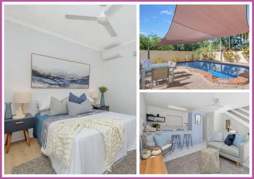a collage of pictures of a bedroom and a pool at Walk to Strand Sleeps*4 2 Bedroom 1.5 Bath Central Location in Townsville