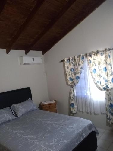 Schlafzimmer mit einem Bett und einem Fenster in der Unterkunft Aquamarine Ave in Montego Bay