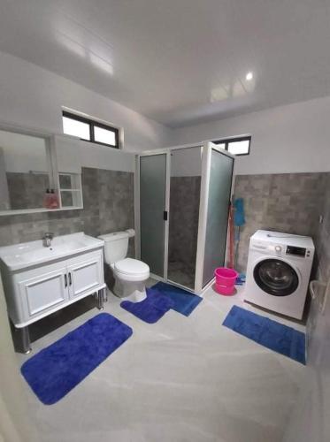 W łazience znajduje się umywalka i pralka. w obiekcie Vaimiti Lodge w mieście Teahupoo