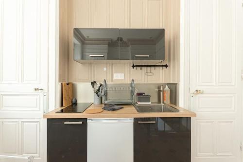 une cuisine avec un évier et un plan de travail dans l'établissement Immeuble L'aristocrate - L'Authentique - Bd Carnot, à Angers