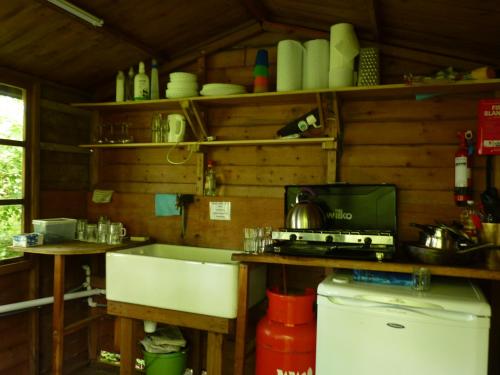 Kuchyň nebo kuchyňský kout v ubytování Ceridwen Glamping, double decker bus and Yurts