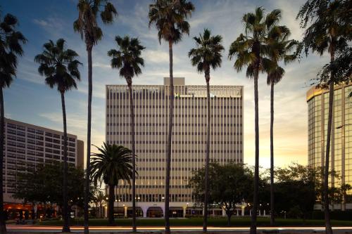 a group of palm trees in front of a tall building at Hyatt Place LAX/Century BLVD in Los Angeles