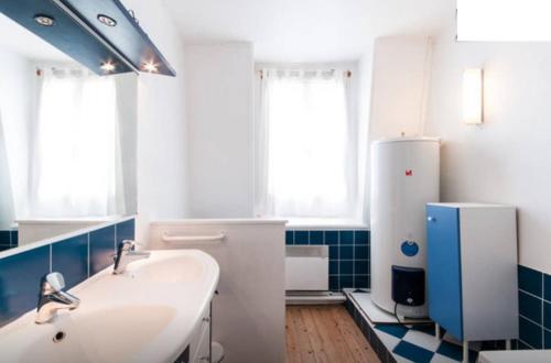 La salle de bains blanche est pourvue d'un évier et d'un réfrigérateur. dans l'établissement Duplex Lille-Centre, à Lille