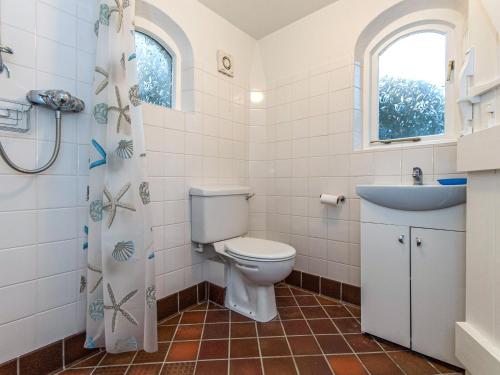 a bathroom with a toilet and a sink at Wisteria Lodge - Qc1677 in Cilgwm