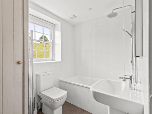 biała łazienka z toaletą i umywalką w obiekcie Croft Y Beudy w mieście Henfynyw Upper