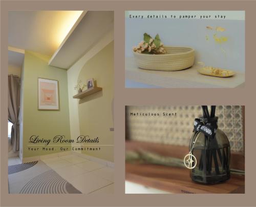 a collage of pictures of a room with a vase at KL Art Nouveau Suite, MRT, Free Parking, Self Check In in Petaling Jaya