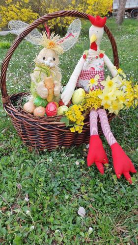 a basket of stuffed animals sitting in the grass at Hotel Perfect in Yamna