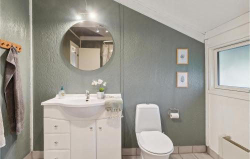 a bathroom with a sink and a toilet and a mirror at 3 Bedroom Beautiful Home In Sams in Tanderup
