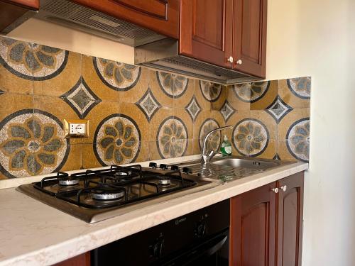 a kitchen with a stove and a sink at Villa Felici in Giuliano di Roma