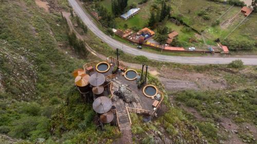 an aerial view of a road and a highway at Starlodge Adventure Suites in Urubamba