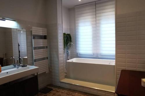 a bathroom with a bath tub and a sink at Appartement 120 m² Standing Hyper Centre Climatisé in Perpignan
