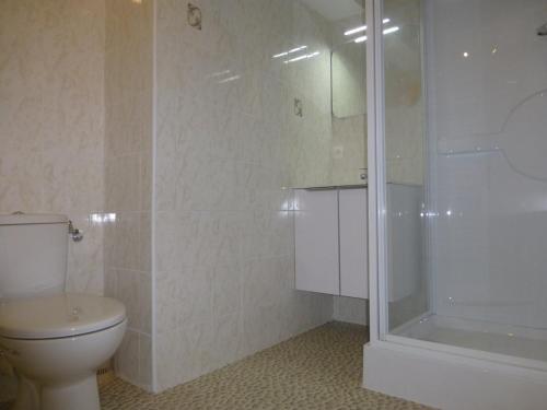 a bathroom with a toilet and a glass shower at Appartement Huez, 1 pièce, 4 personnes - FR-1-405-24 in L'Alpe-d'Huez