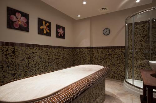 a bathroom with a bath tub and a sink at Green Life Bansko in Bansko