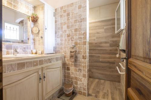 een badkamer met een wastafel en een douche bij Anouk in Rognonas