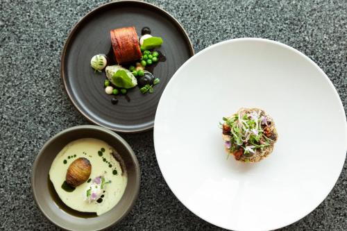 two plates of food on a table at Lough Eske Castle in Donegal