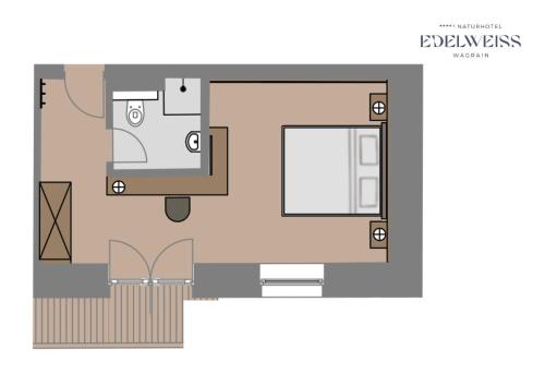 planta de un pequeño apartamento en Naturhotel Edelweiss Wagrain, en Wagrain