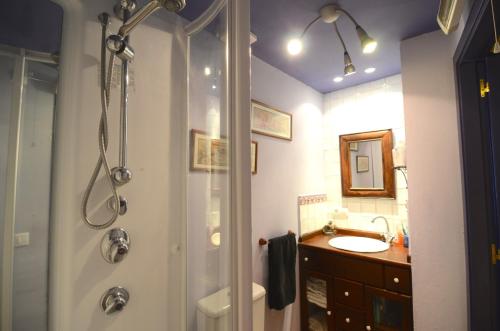 uma casa de banho com um chuveiro e um lavatório. em PORT 23 ATIC em L'Estartit