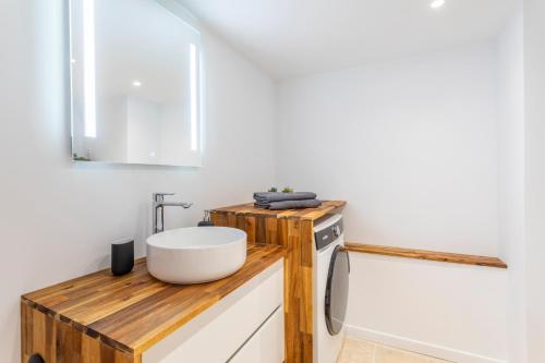 une salle de bain avec un lavabo et une machine à laver dans l'établissement Studio Pasteur centre historique, à Aix-en-Provence